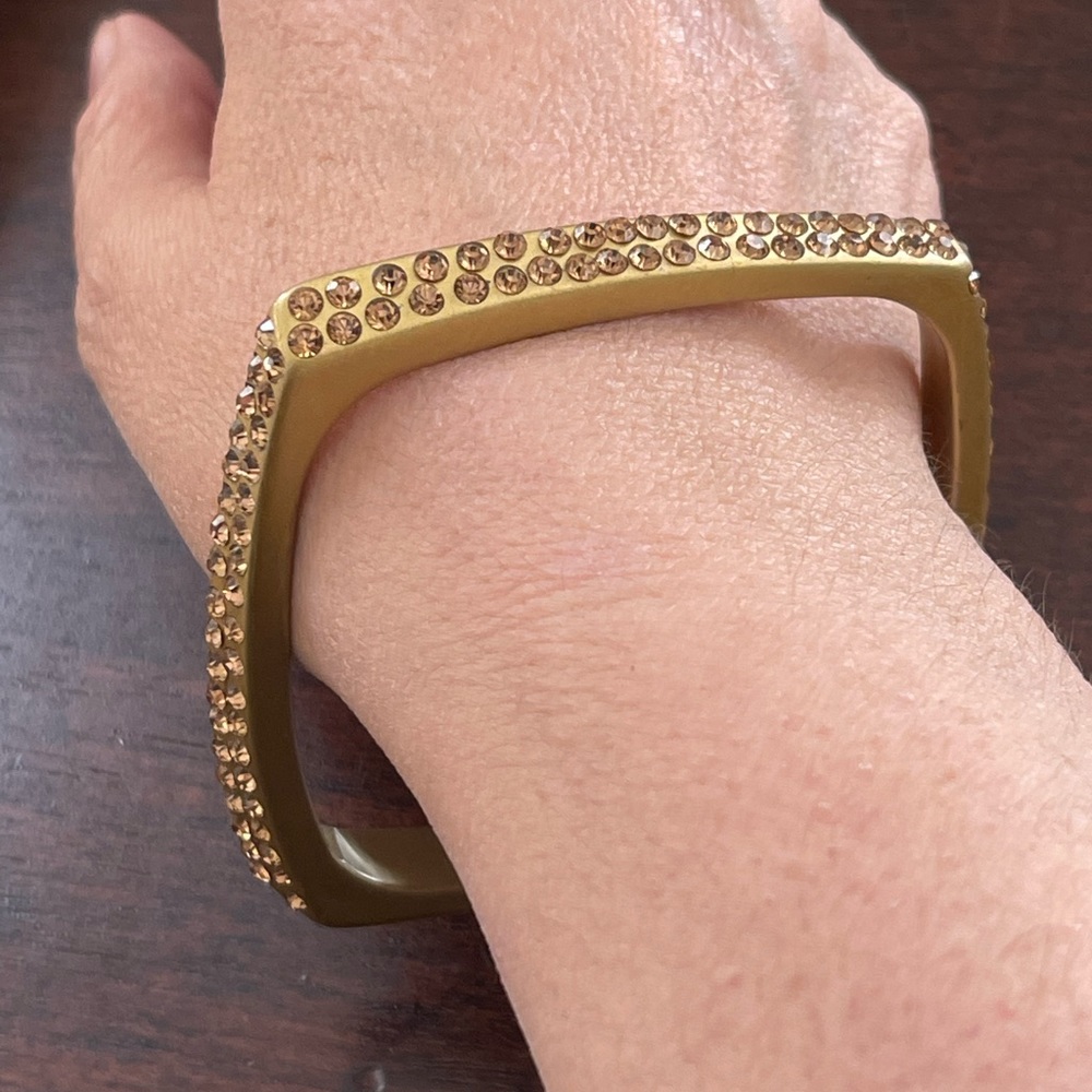 Golden bronze cellulose acetate diamanté bangle geometric bracelet bangle
